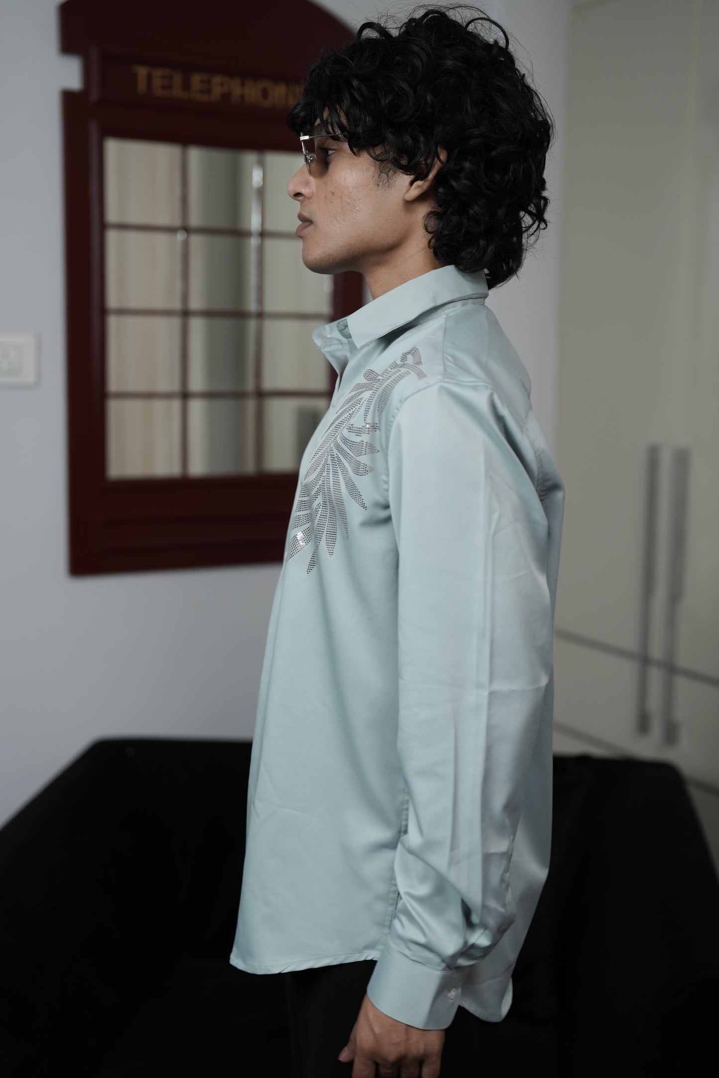 Oslo Pale Turquoise Blue printed shirt