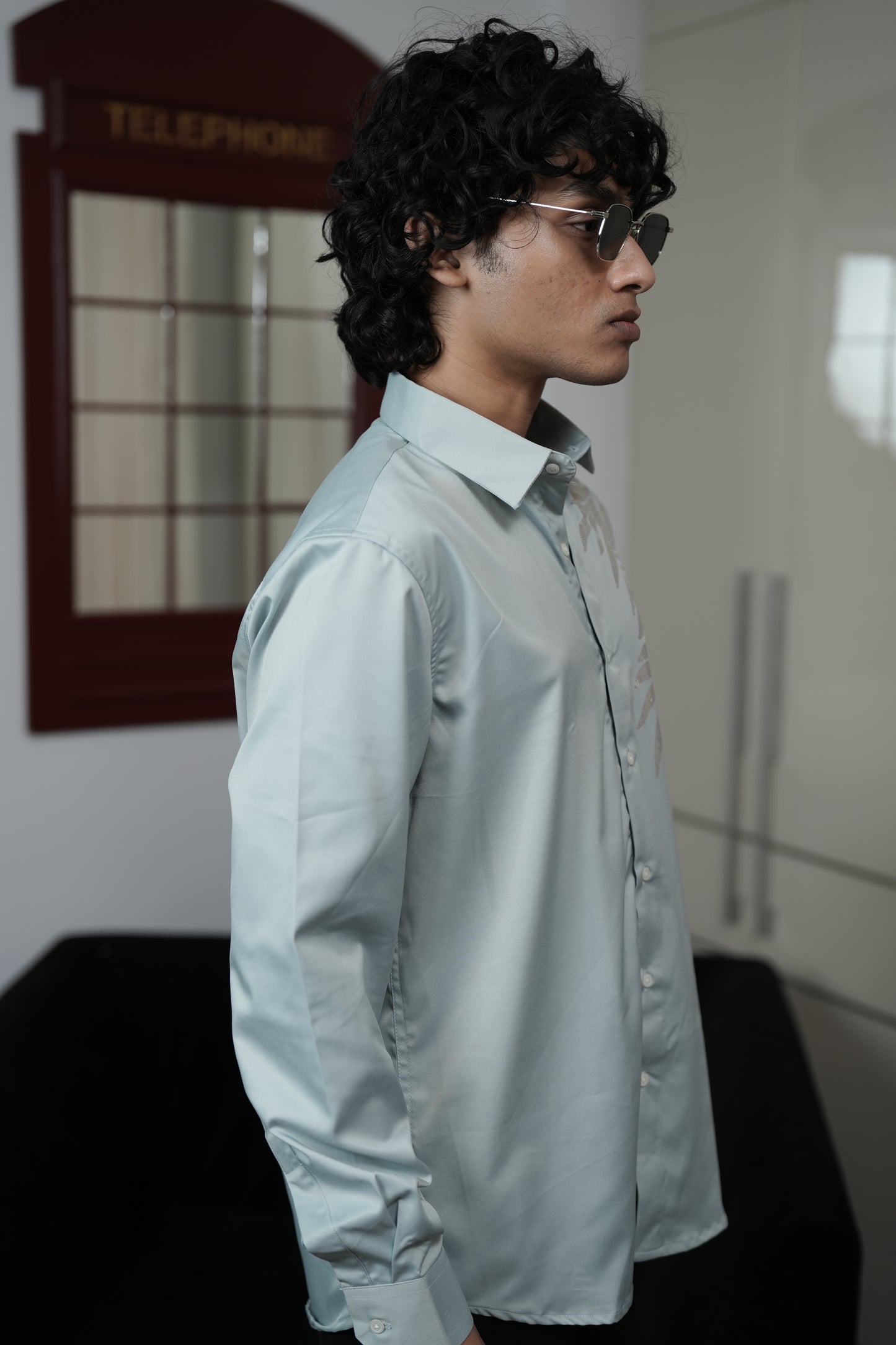 Oslo Pale Turquoise Blue printed shirt