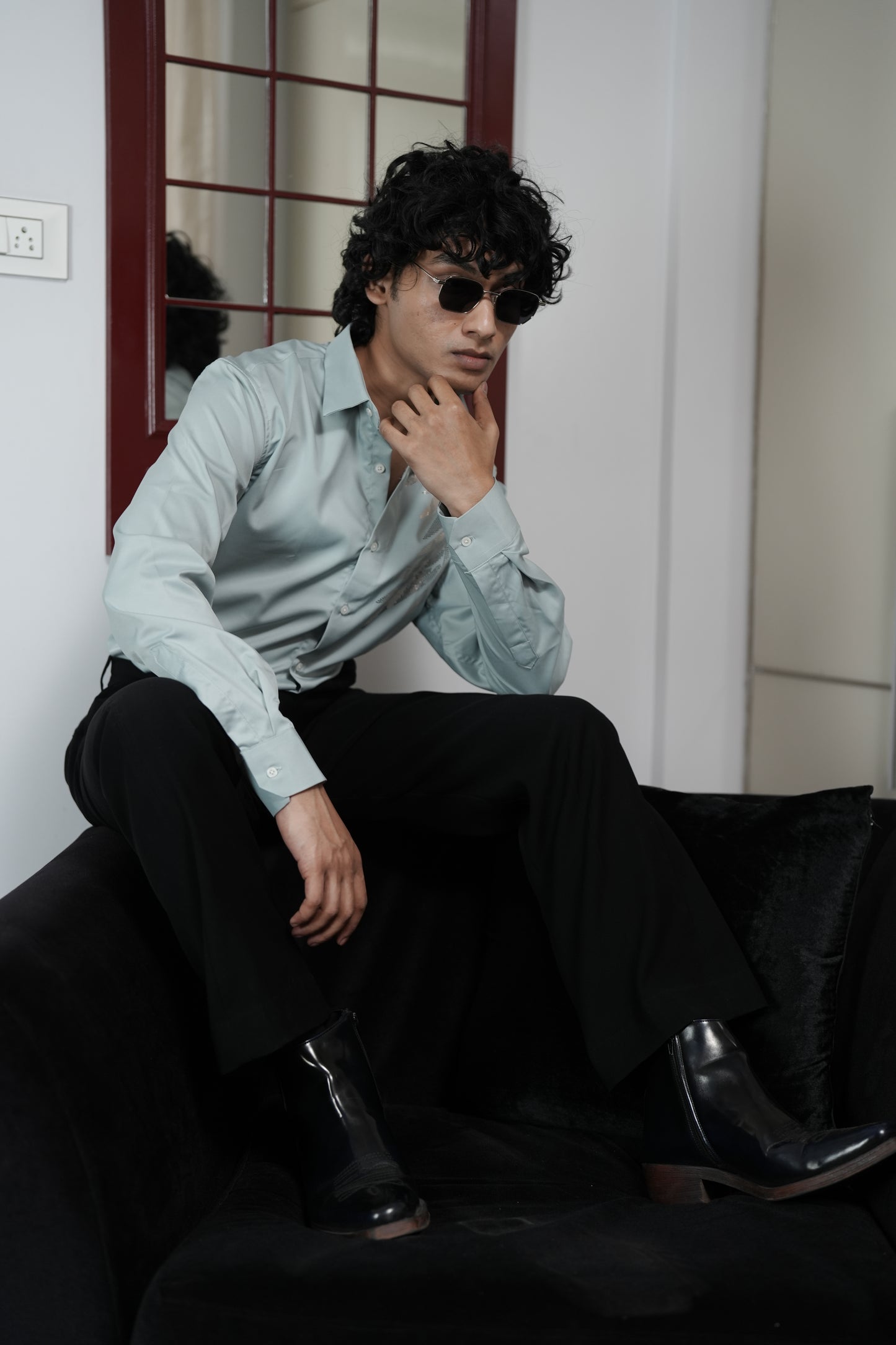 Oslo Pale Turquoise Blue printed shirt