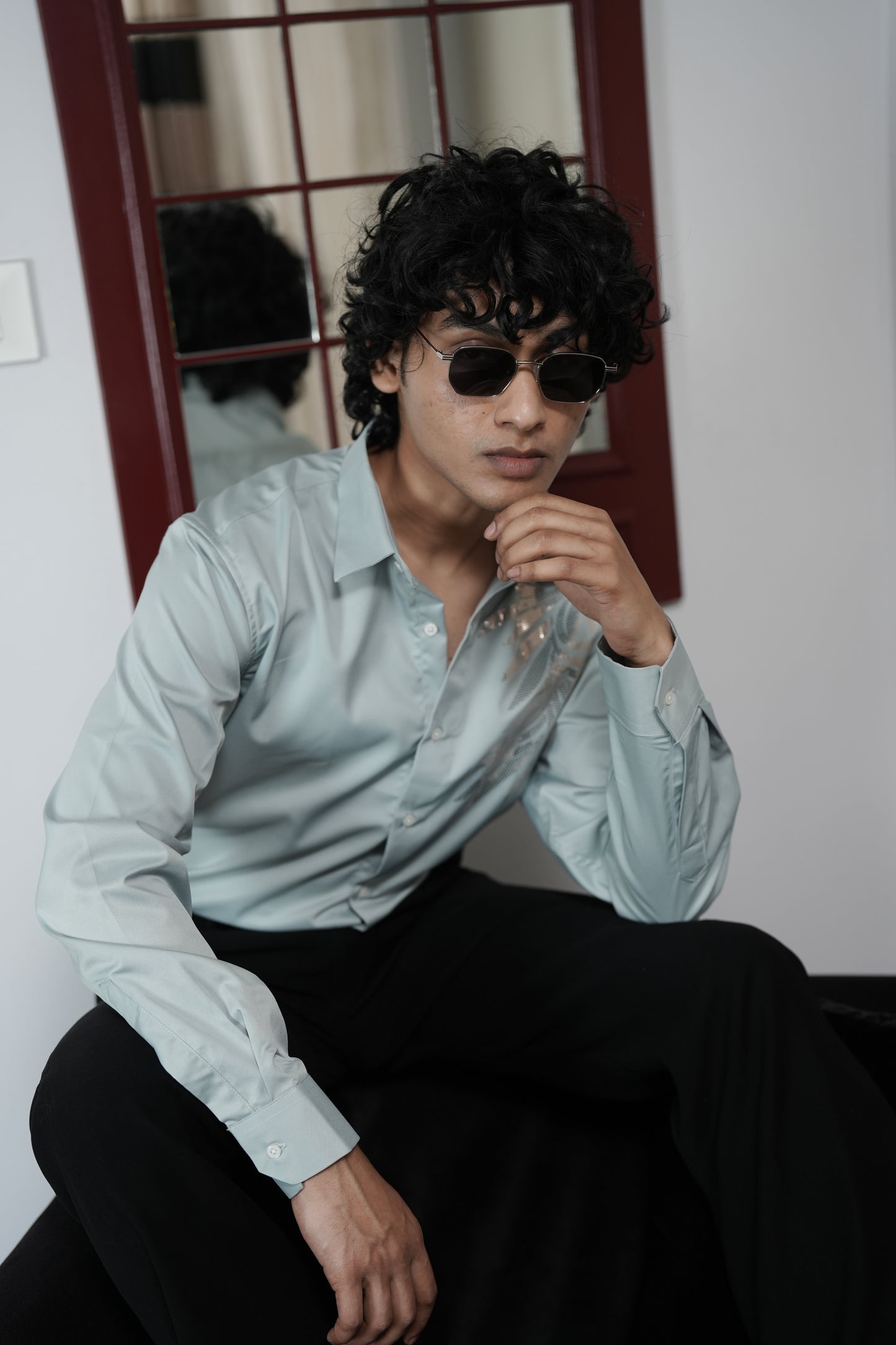 Oslo Pale Turquoise Blue printed shirt