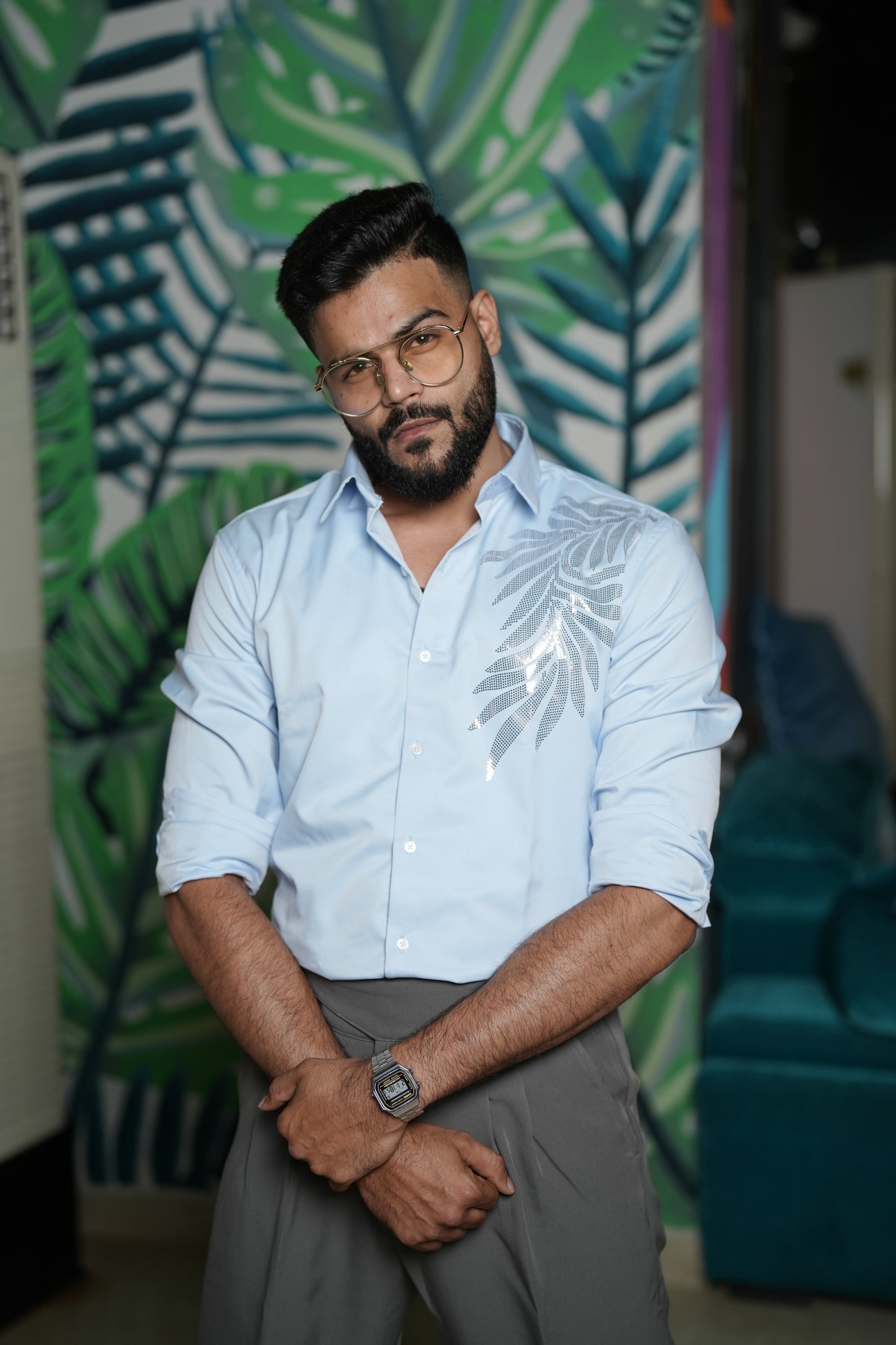 Oslo Ice Blue Printed shirt