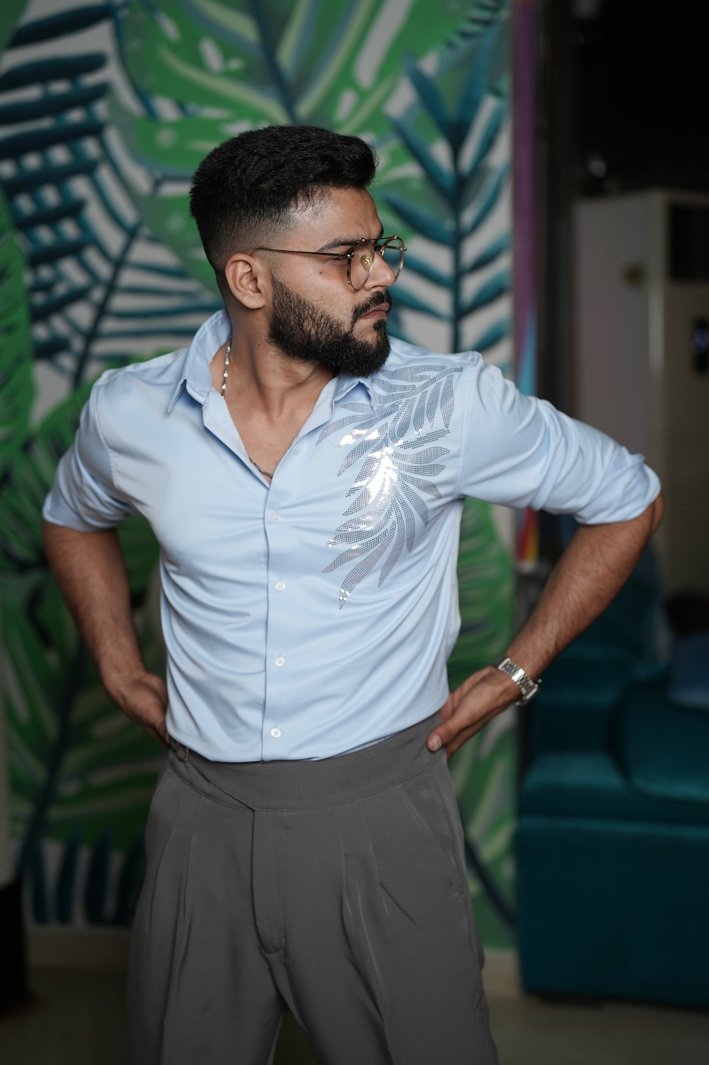 Oslo Ice Blue Printed shirt