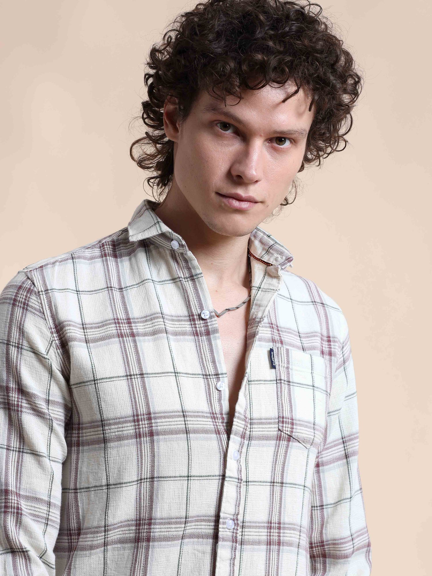 Off White and Pink Gridlock Gentry New Check Shirt for Men