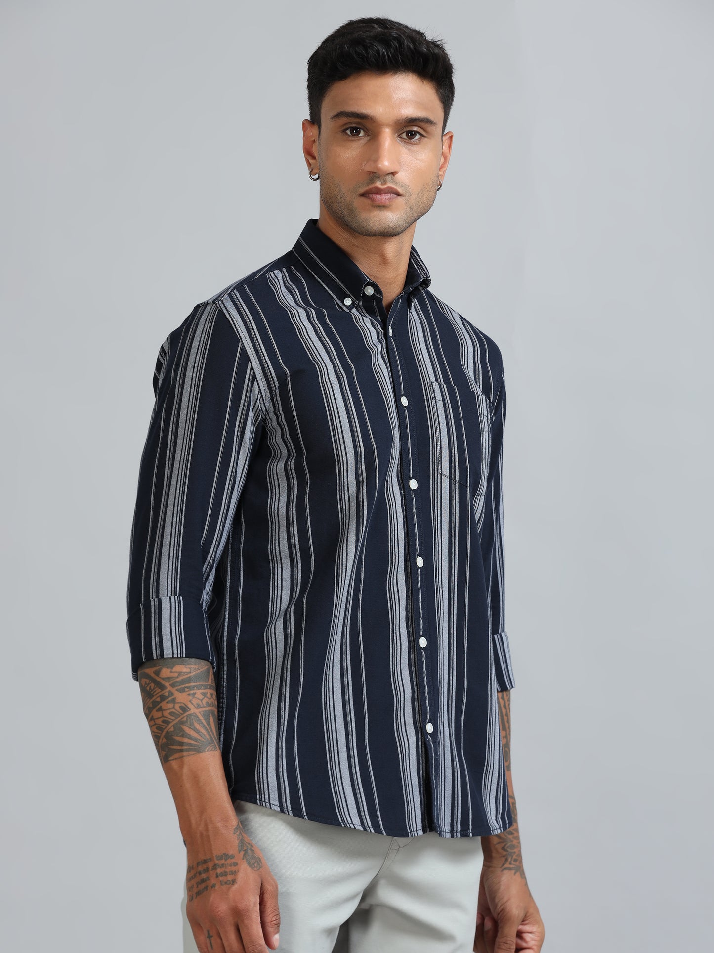 Gandia Navy Plus Size Stripes Shirt