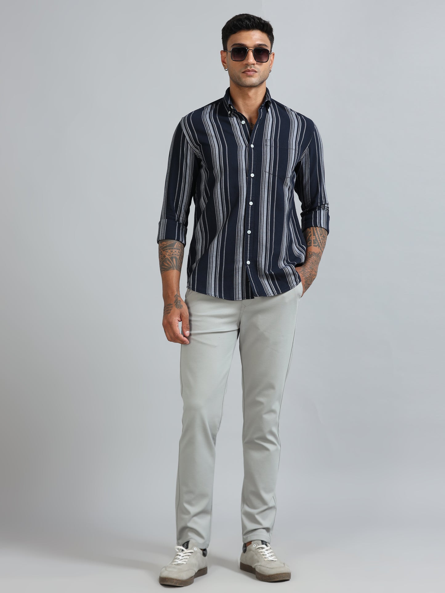 Gandia Navy Plus Size Stripes Shirt