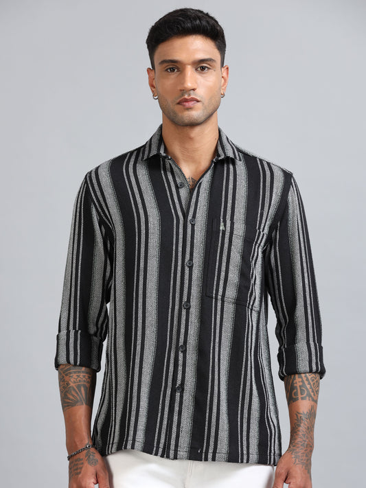 Michigan Black & Silver Running Zigzag Stripe Shirt
