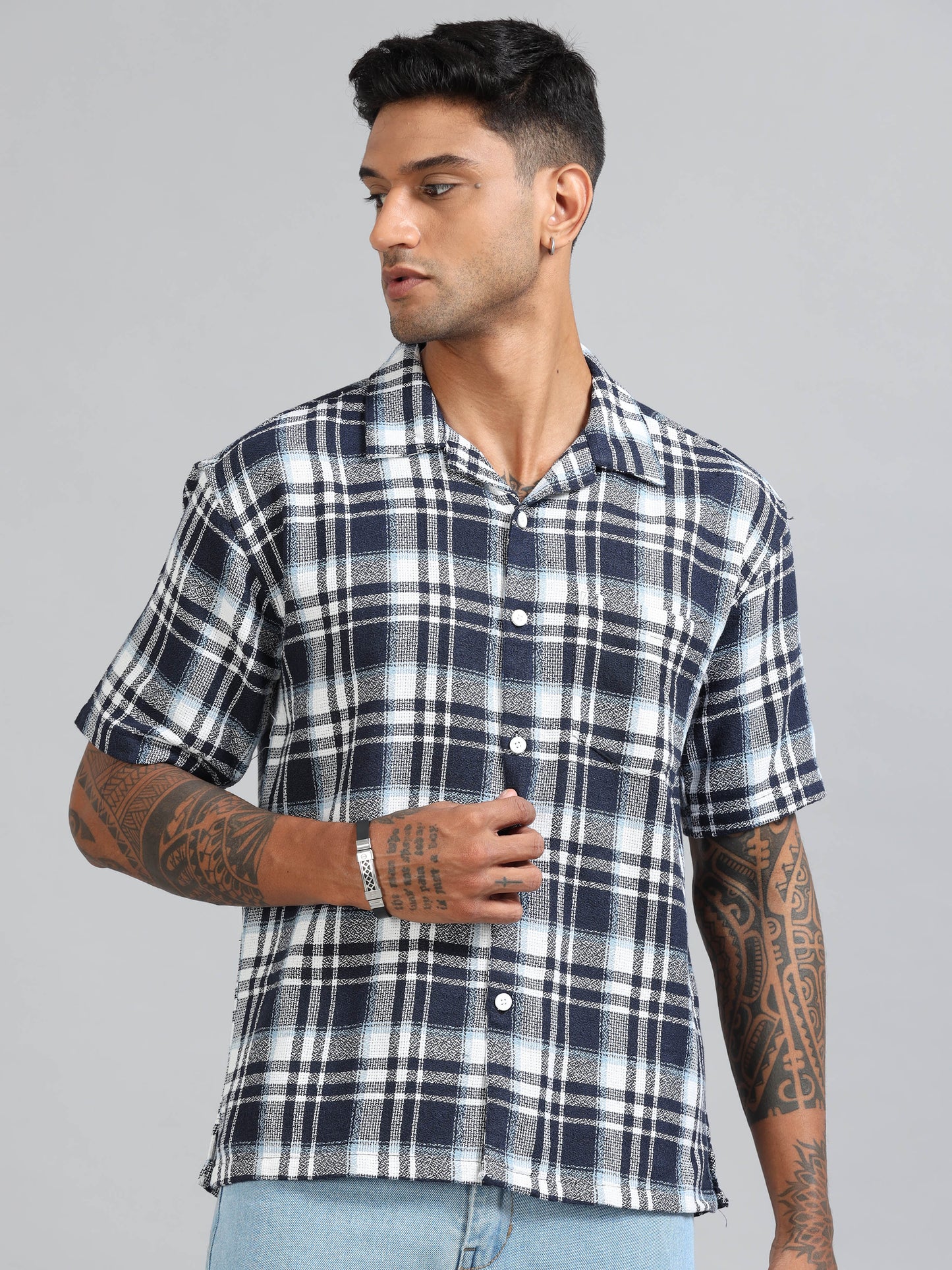 Michigan Navy Oversized Checks Shirt