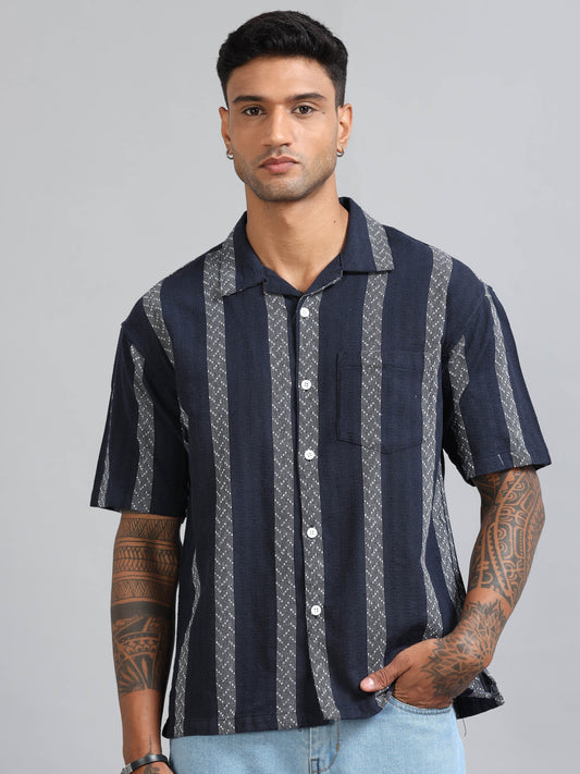 Michigan Navy Running Zigzag Stripe Shirt