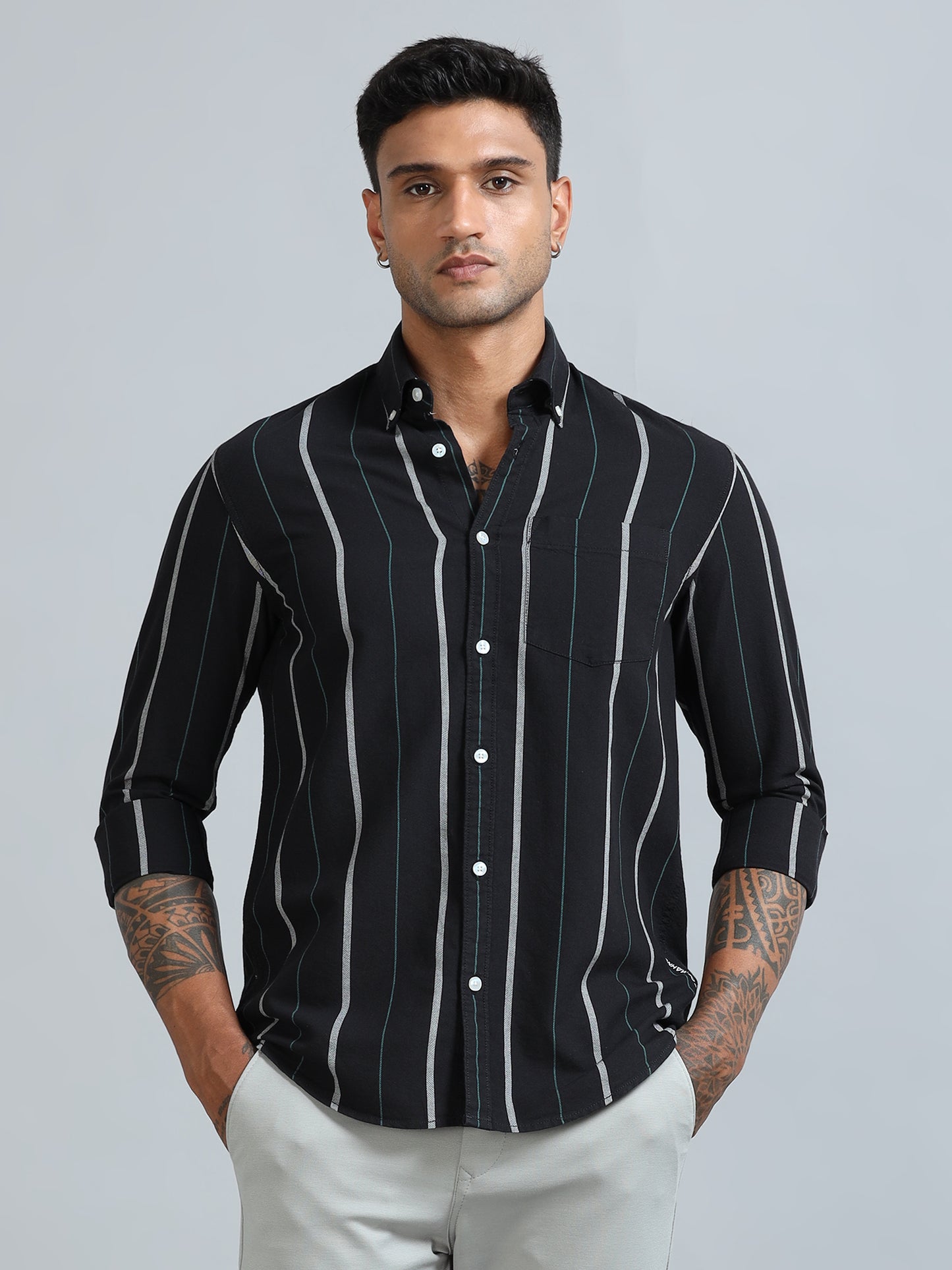Gandia Dark Navy Plus Size Stripes Shirt