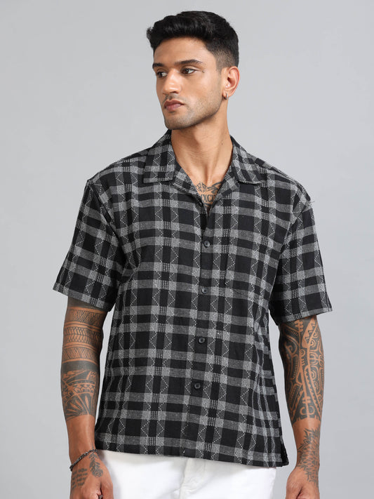 Michigan Royal Blue Running Zigzag Checks Shirt