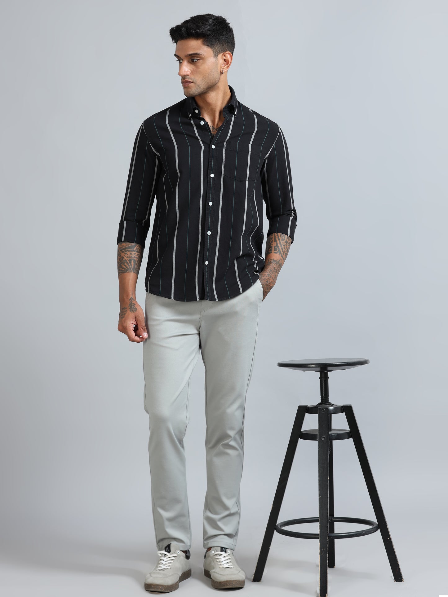 Gandia Dark Navy Plus Size Stripes Shirt