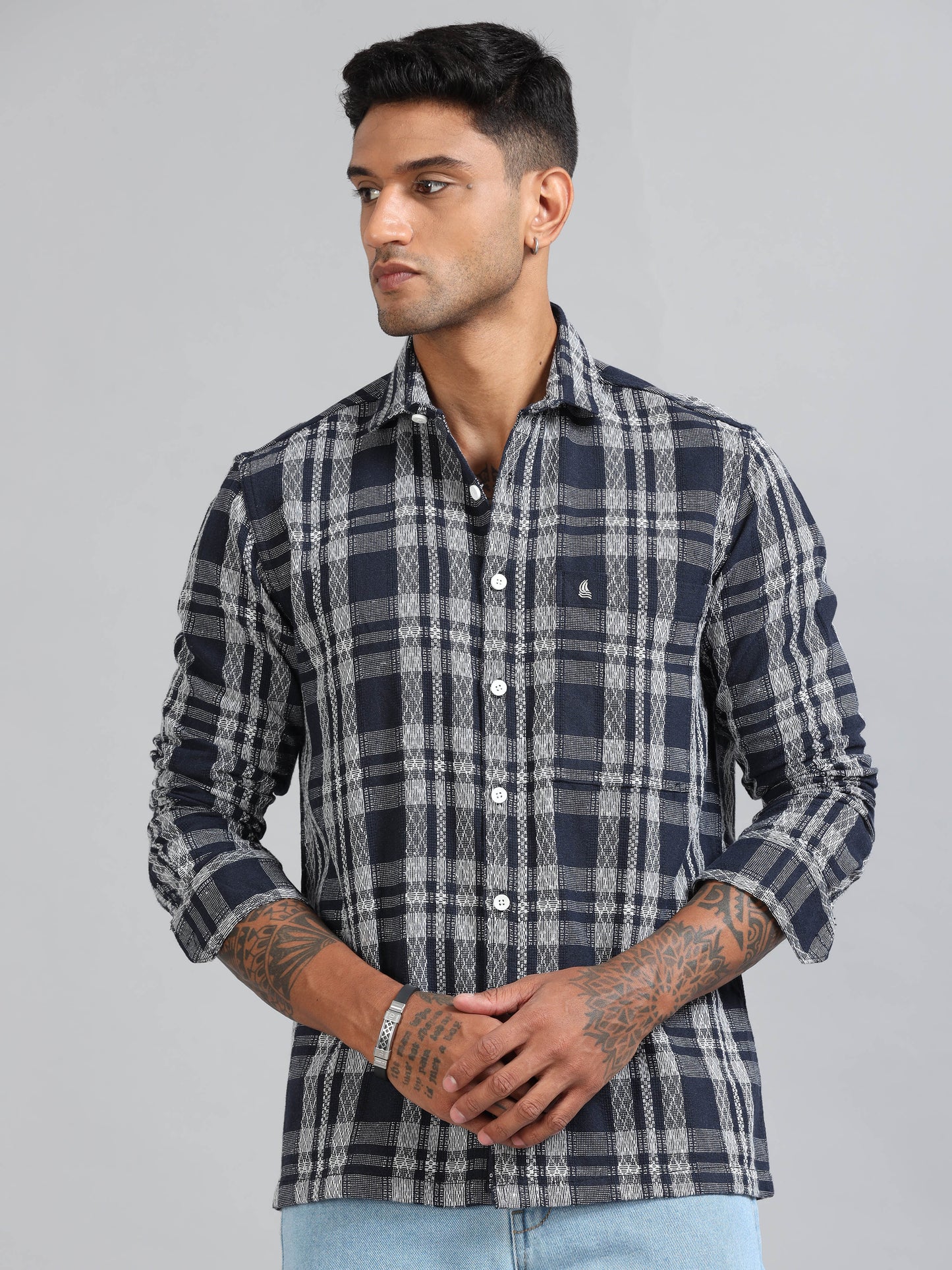 Michigan Navy Winter Dobby Checks Shirt