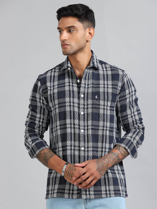 Michigan Navy Winter Dobby Checks Shirt