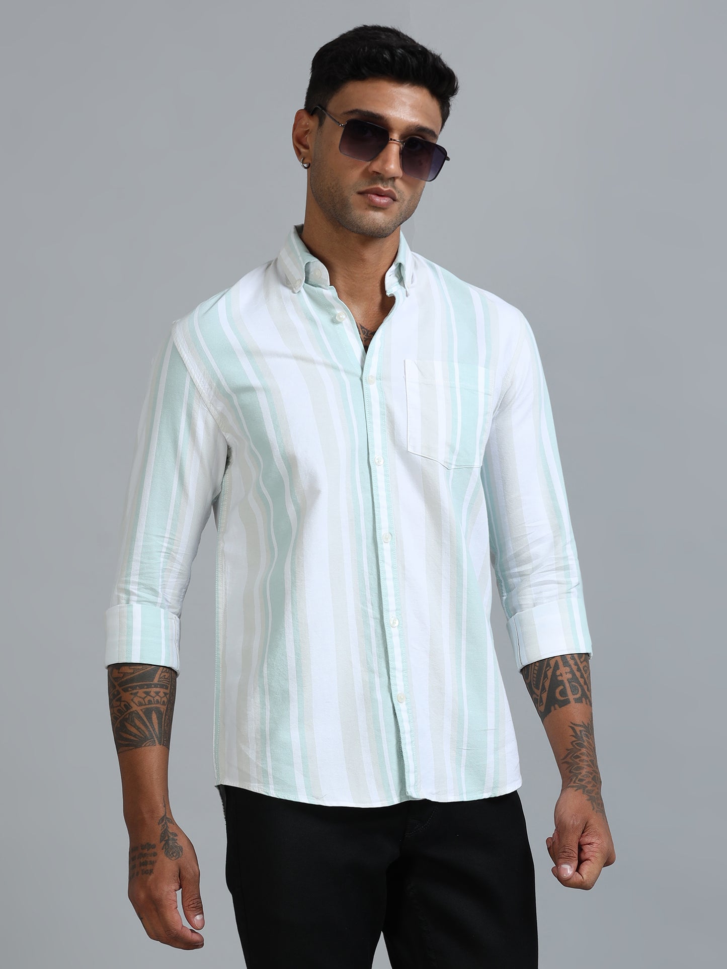 Gandia Aqua Blue Plus Size Stripes Shirt