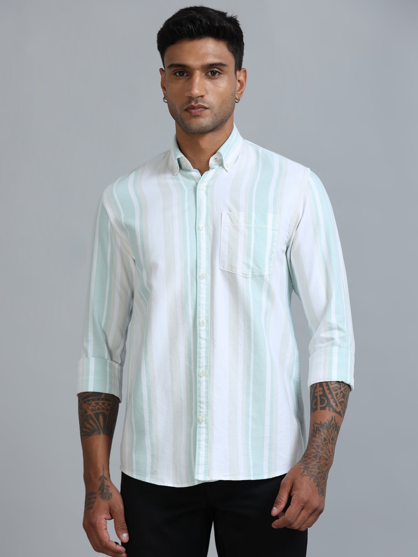 Gandia Aqua Blue Plus Size Stripes Shirt