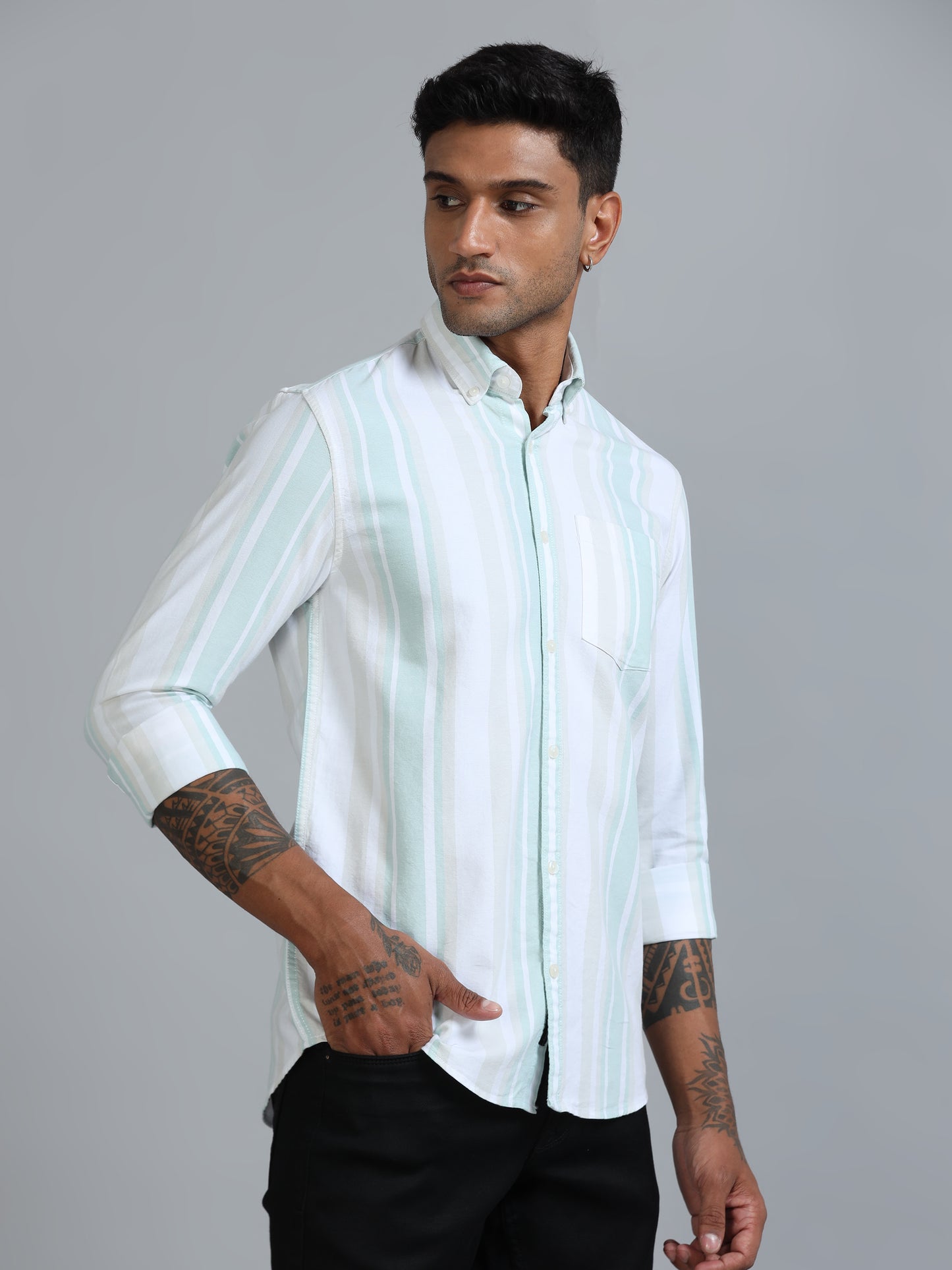 Gandia Aqua Blue Plus Size Stripes Shirt