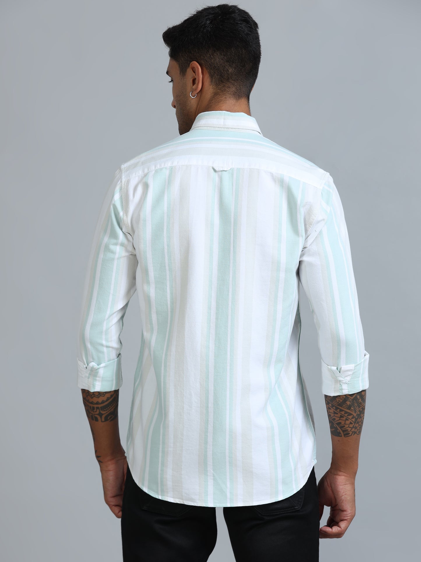 Gandia Aqua Blue Plus Size Stripes Shirt