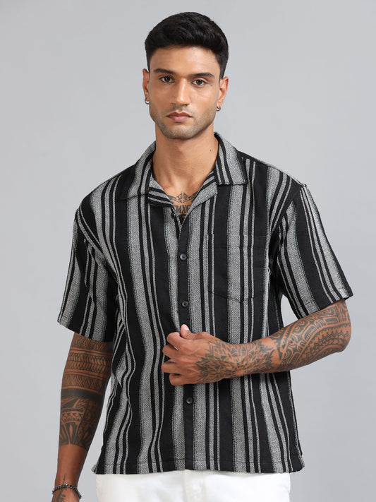 Michigan Midnight Black Oversized Stripe Shirt