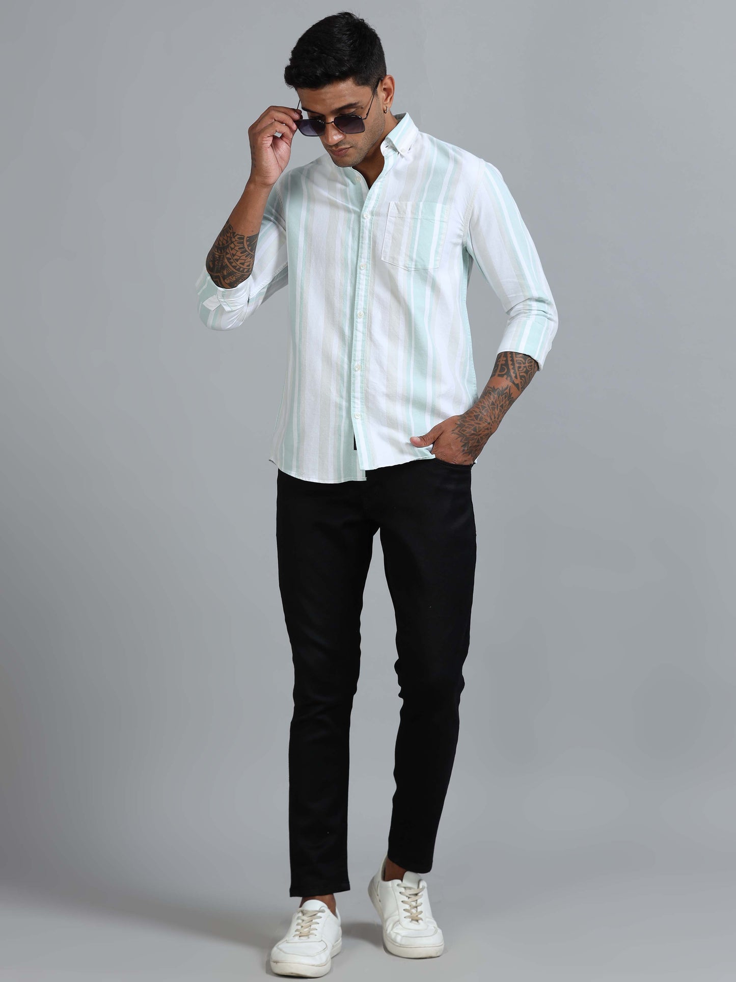 Gandia Aqua Blue Plus Size Stripes Shirt