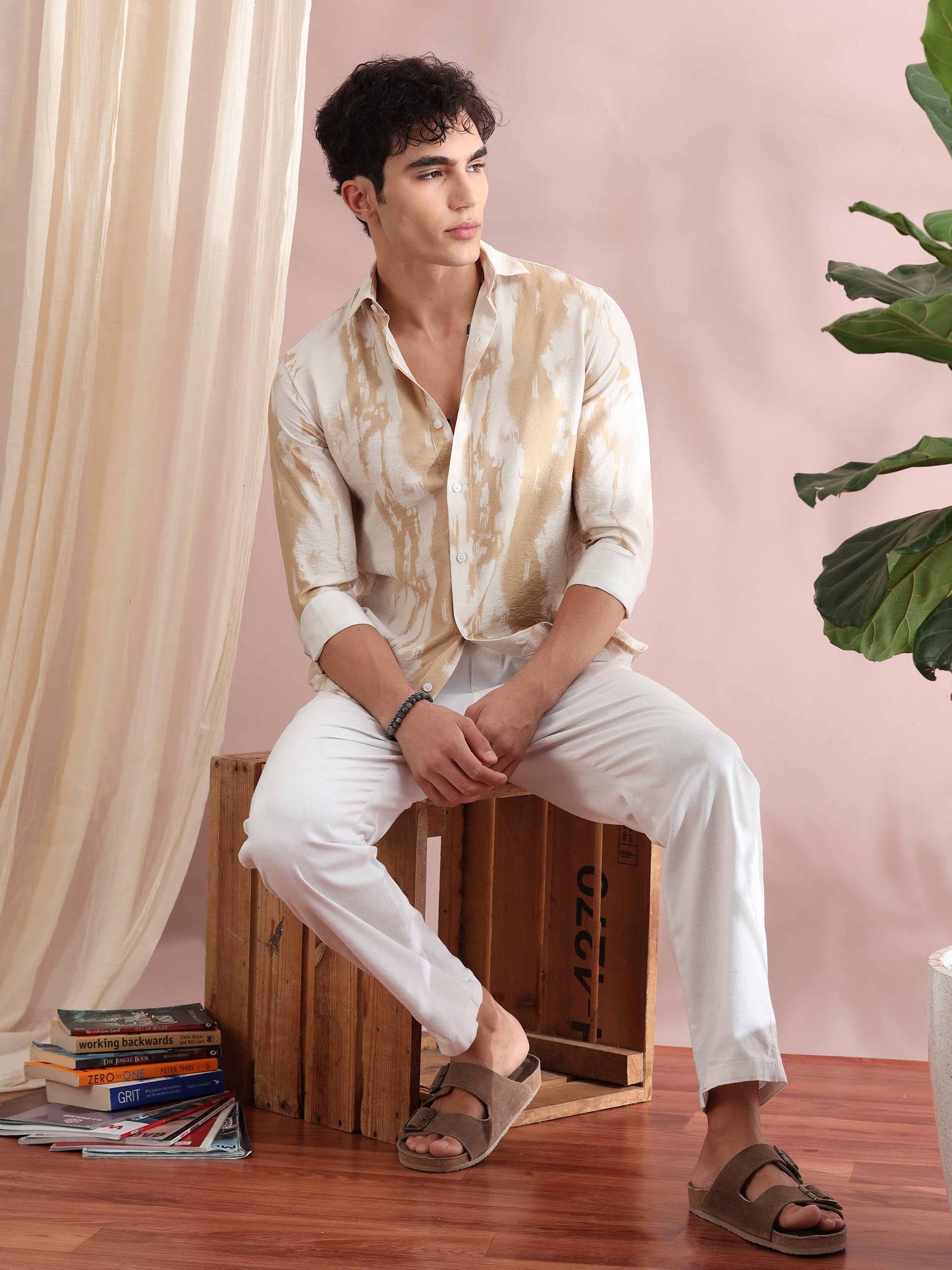 Santiago Antique Beige Printed Shirt