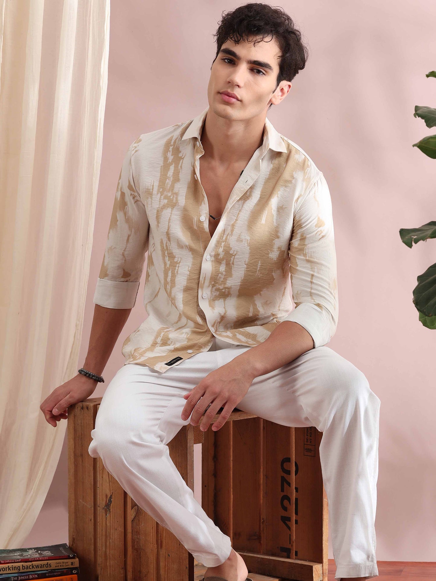 Santiago Antique Beige Printed Shirt