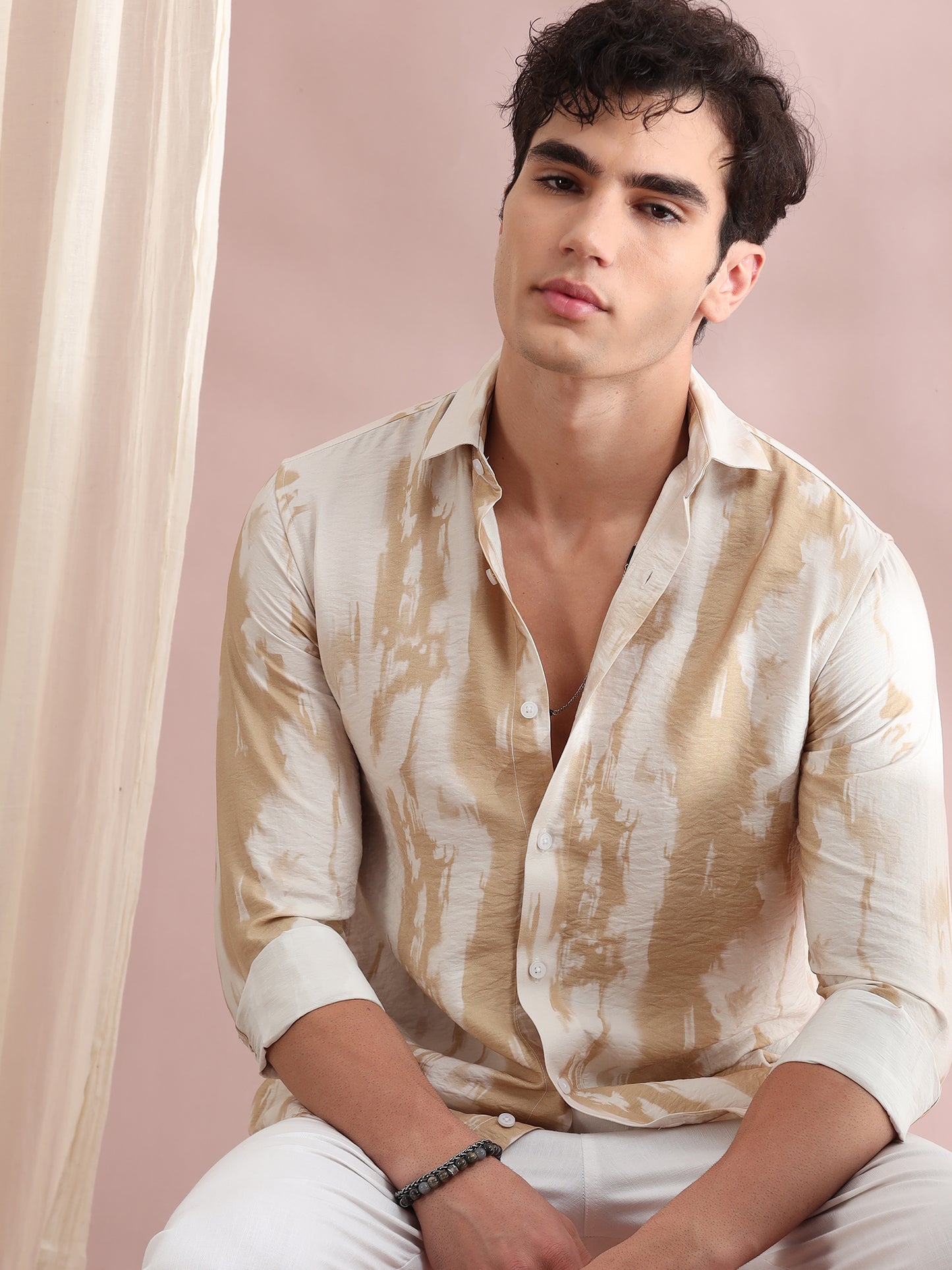 Santiago Antique Beige Printed Shirt