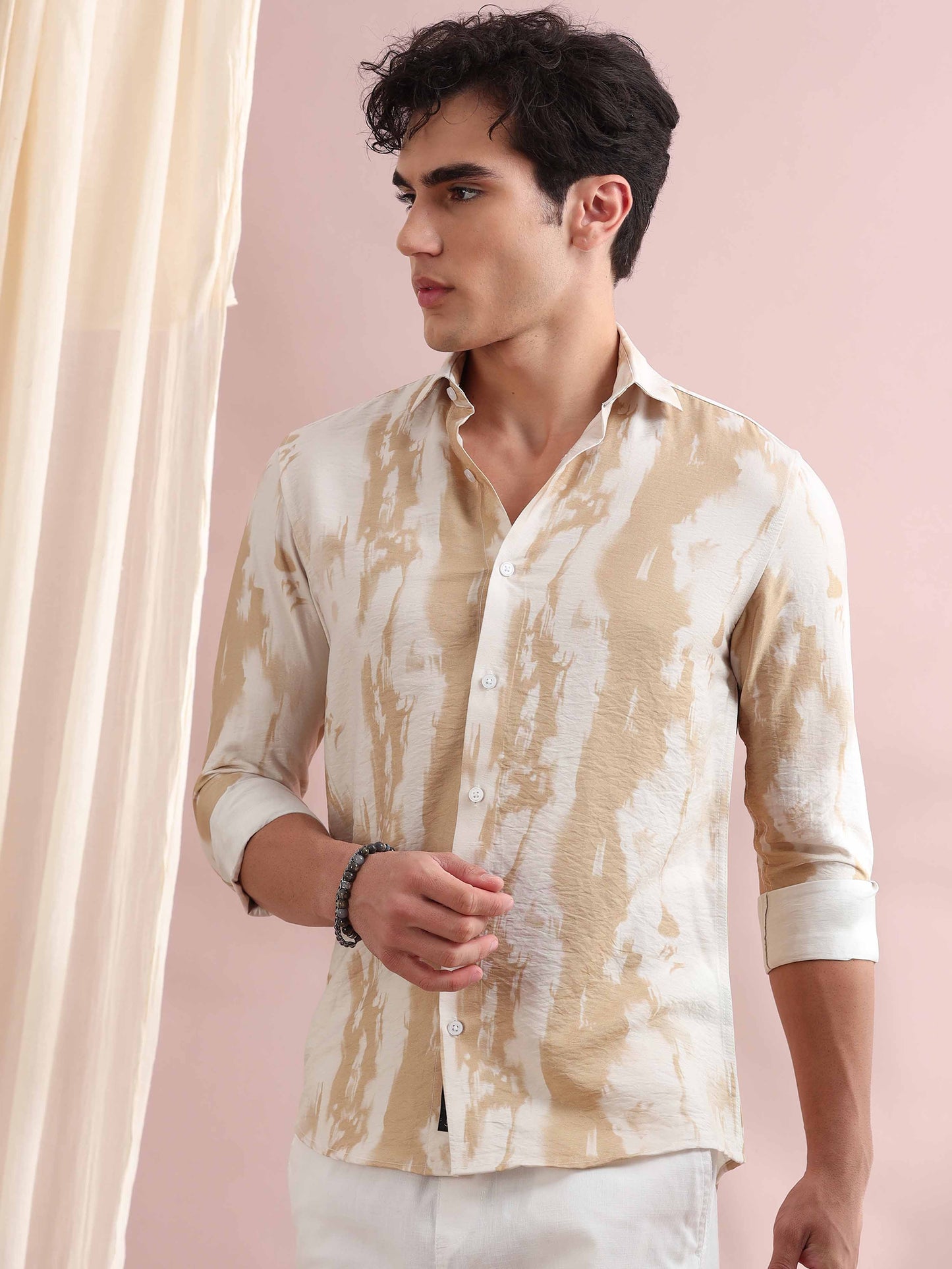 Santiago Antique Beige Printed Shirt