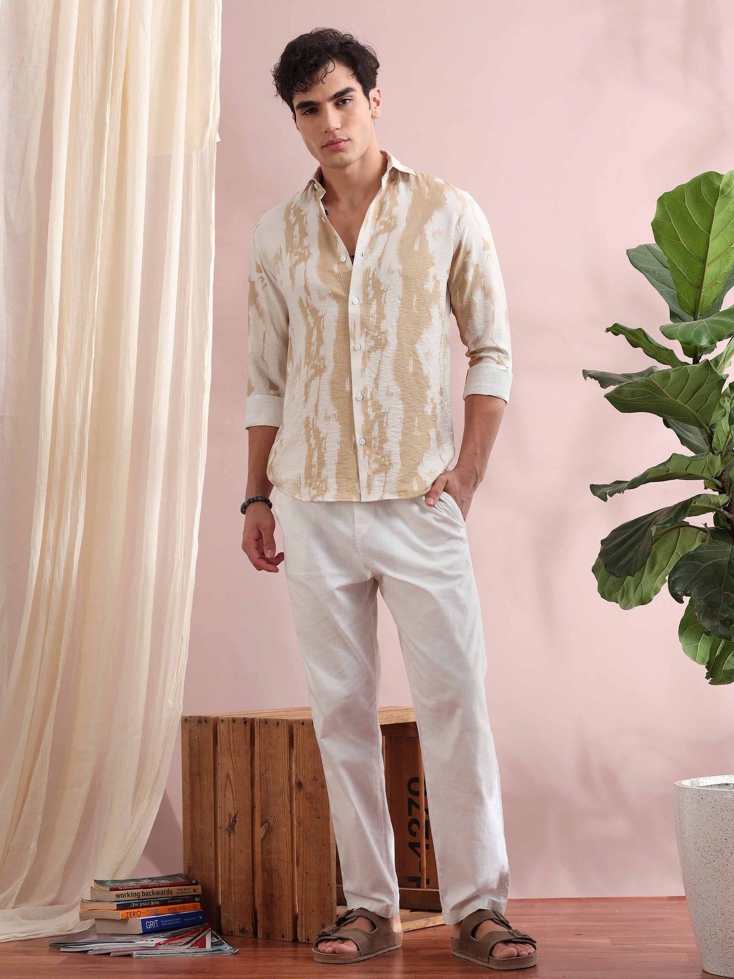 Santiago Antique Beige Printed Shirt
