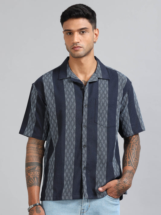 Michigan Navy Winter Dobby Oversized Stripe Shirt