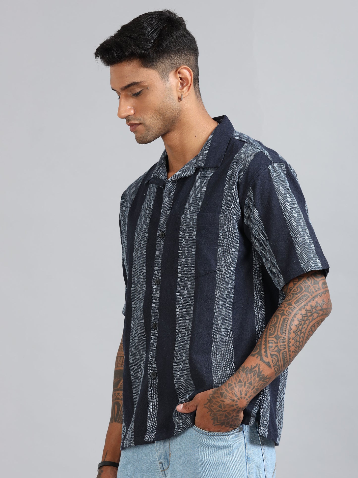 Michigan Navy Winter Dobby Oversized Stripe Shirt