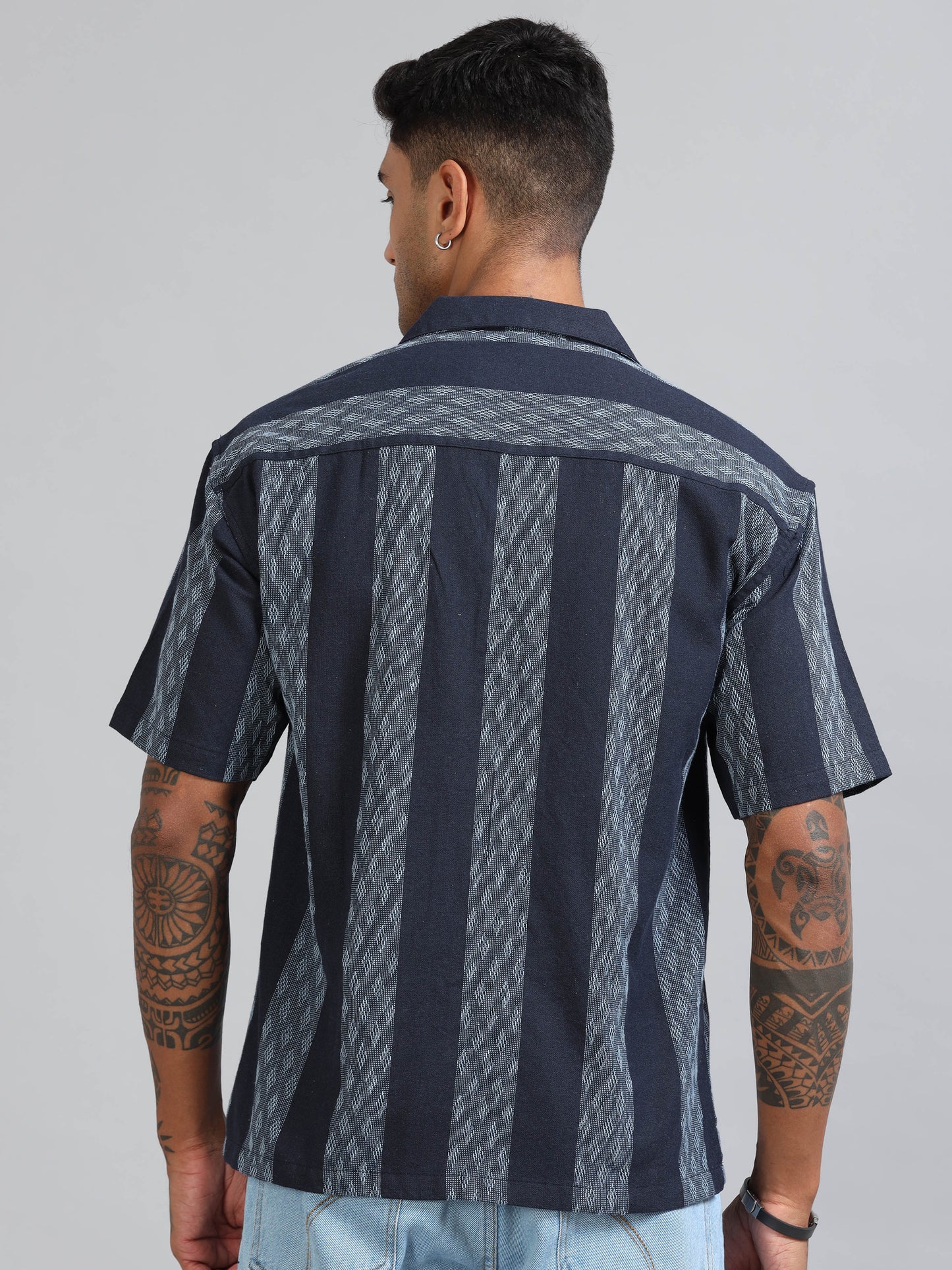 Michigan Navy Winter Dobby Oversized Stripe Shirt