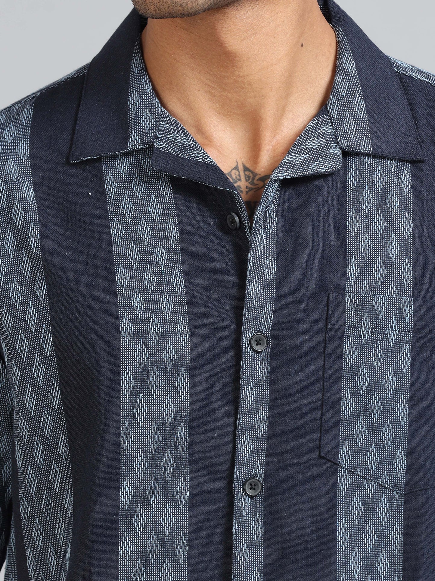 Michigan Navy Winter Dobby Oversized Stripe Shirt
