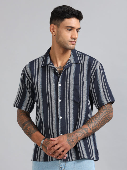 Michigan Marine Blue Oversized Stripe Shirt