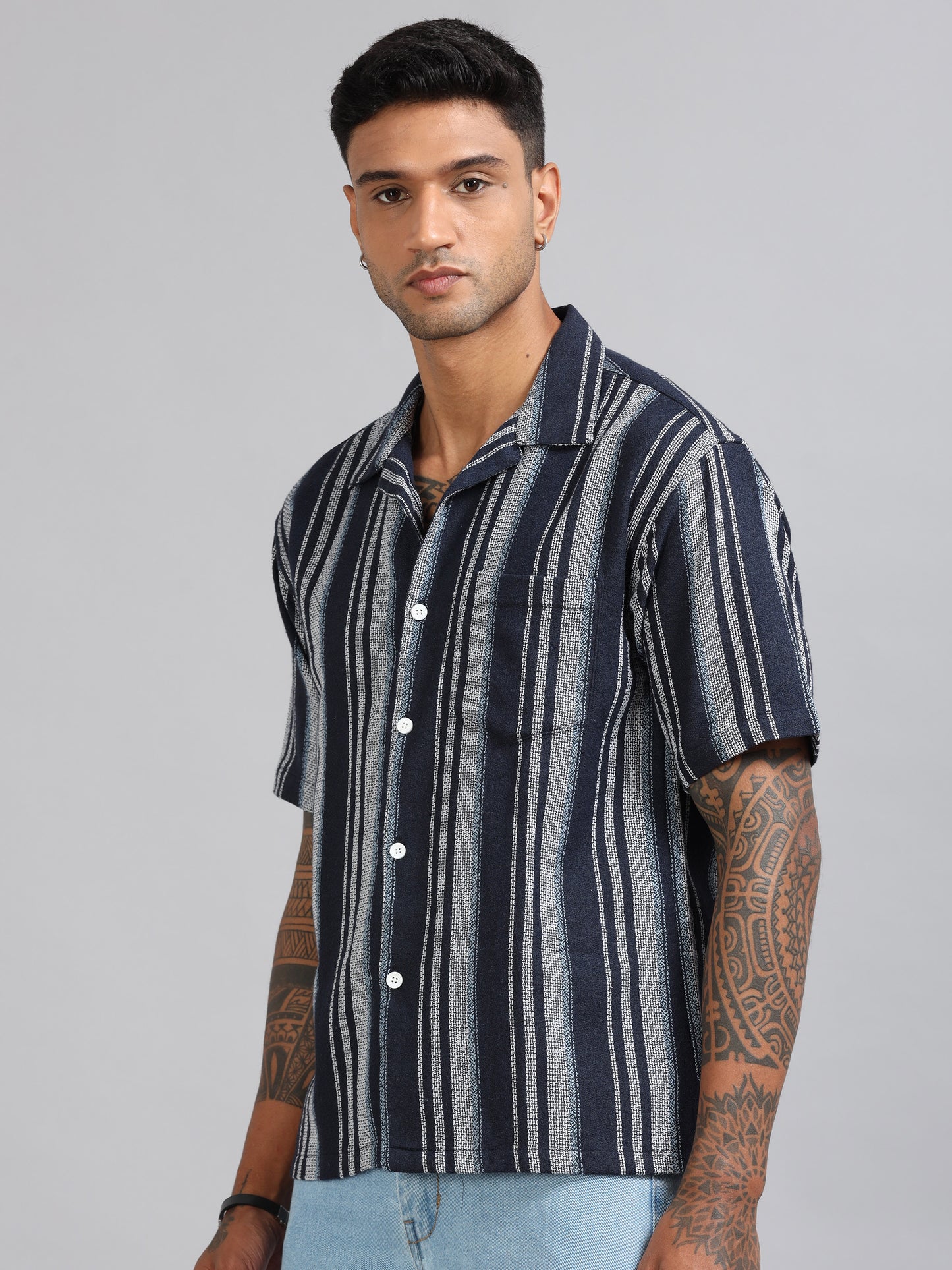 Michigan Marine Blue Oversized Stripe Shirt