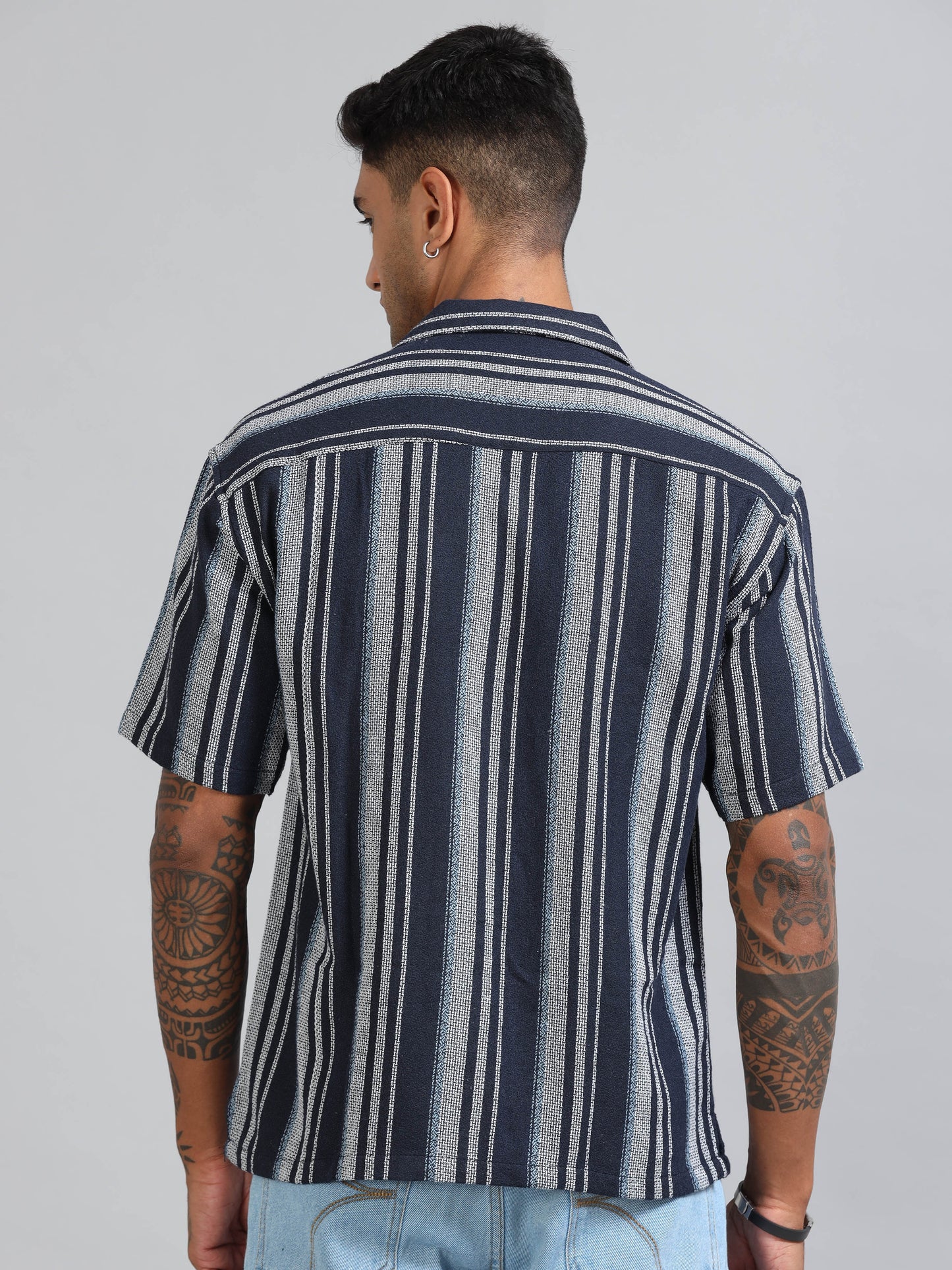 Michigan Marine Blue Oversized Stripe Shirt
