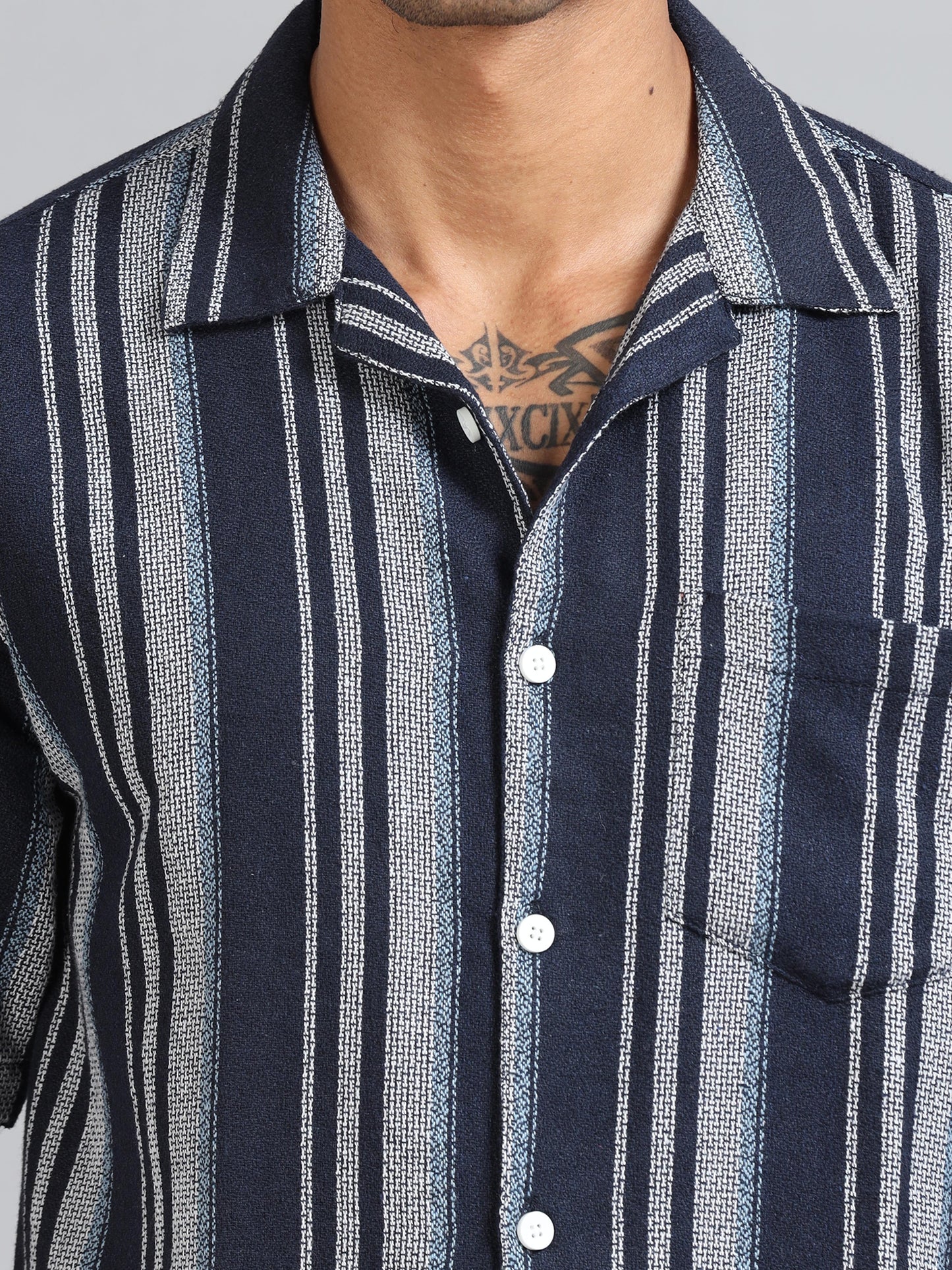 Michigan Marine Blue Oversized Stripe Shirt