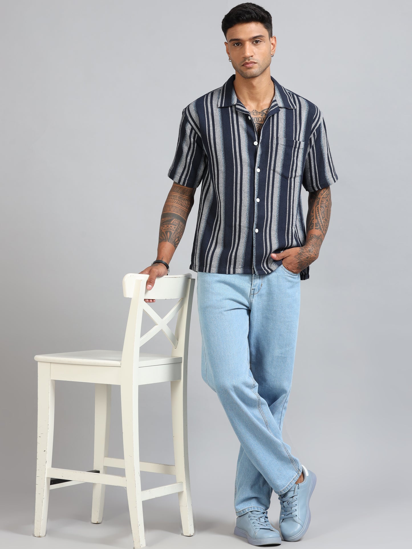 Michigan Marine Blue Oversized Stripe Shirt