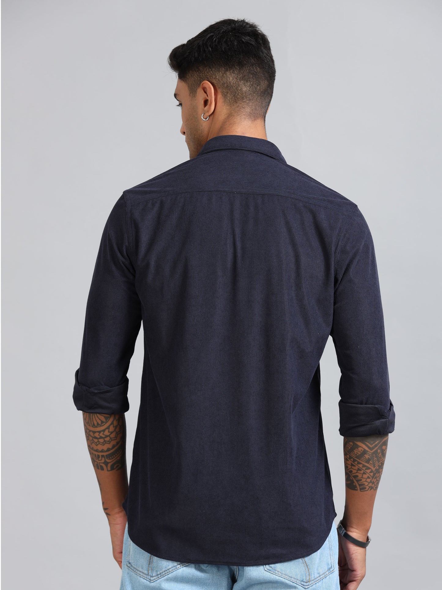 Basel Navy Corduroy Double Pocket Shirt