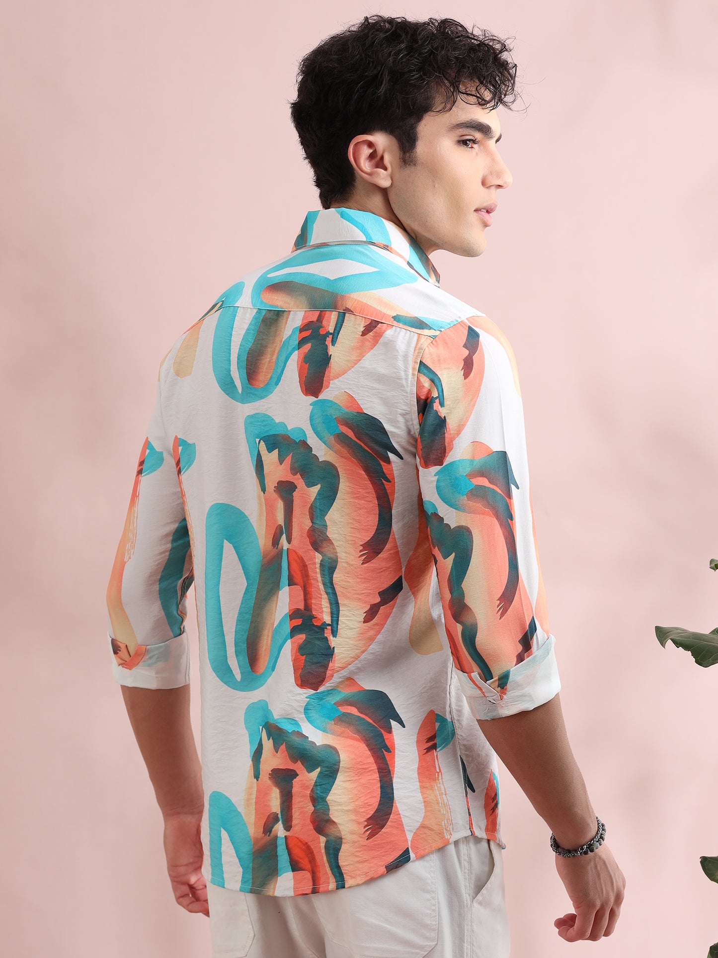 Santiago White Abstract Printed Shirt