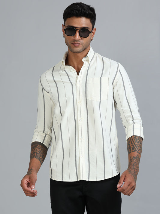 Gandia Milk White Plus Size Stripes Shirt