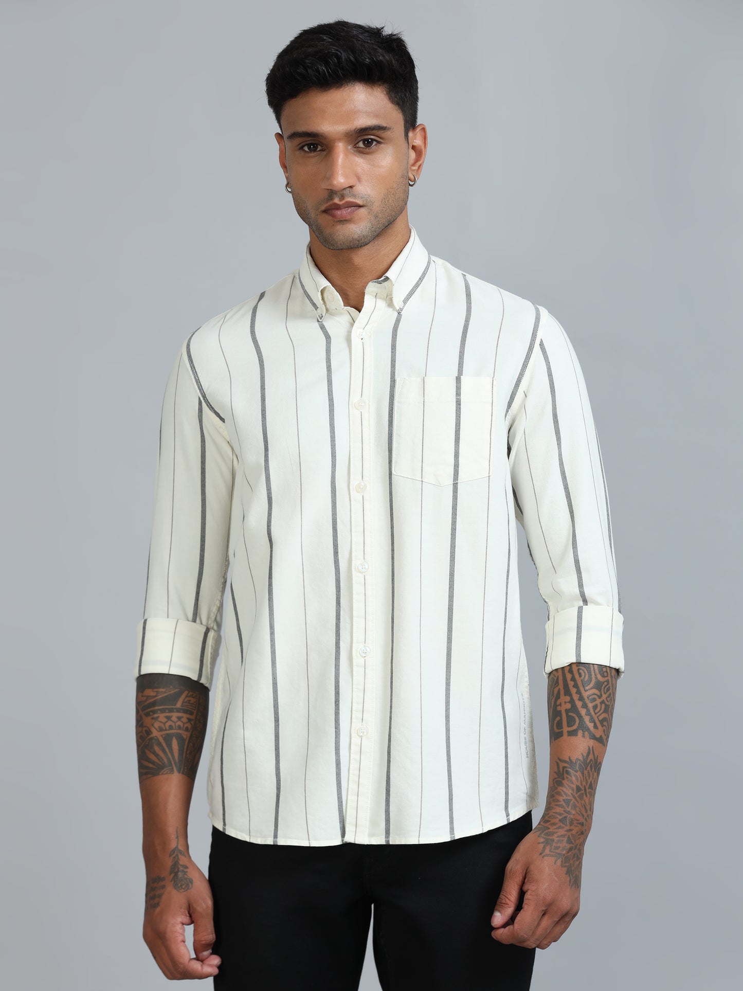 Gandia Milk White Plus Size Stripes Shirt