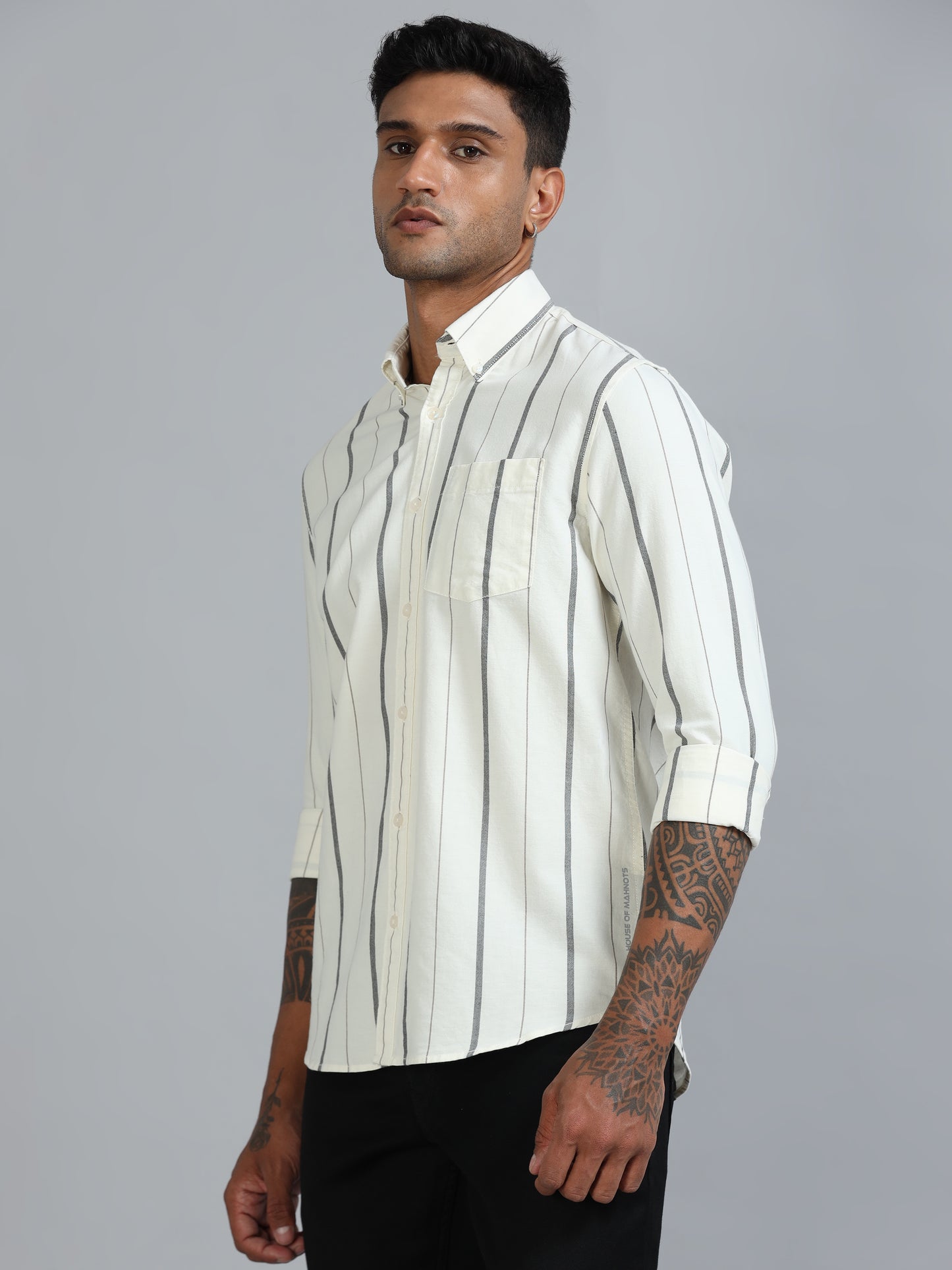 Gandia Milk White Plus Size Stripes Shirt