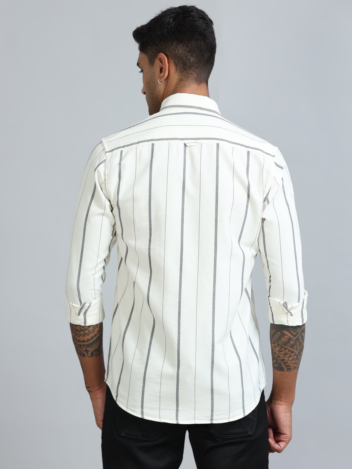 Gandia Milk White Plus Size Stripes Shirt