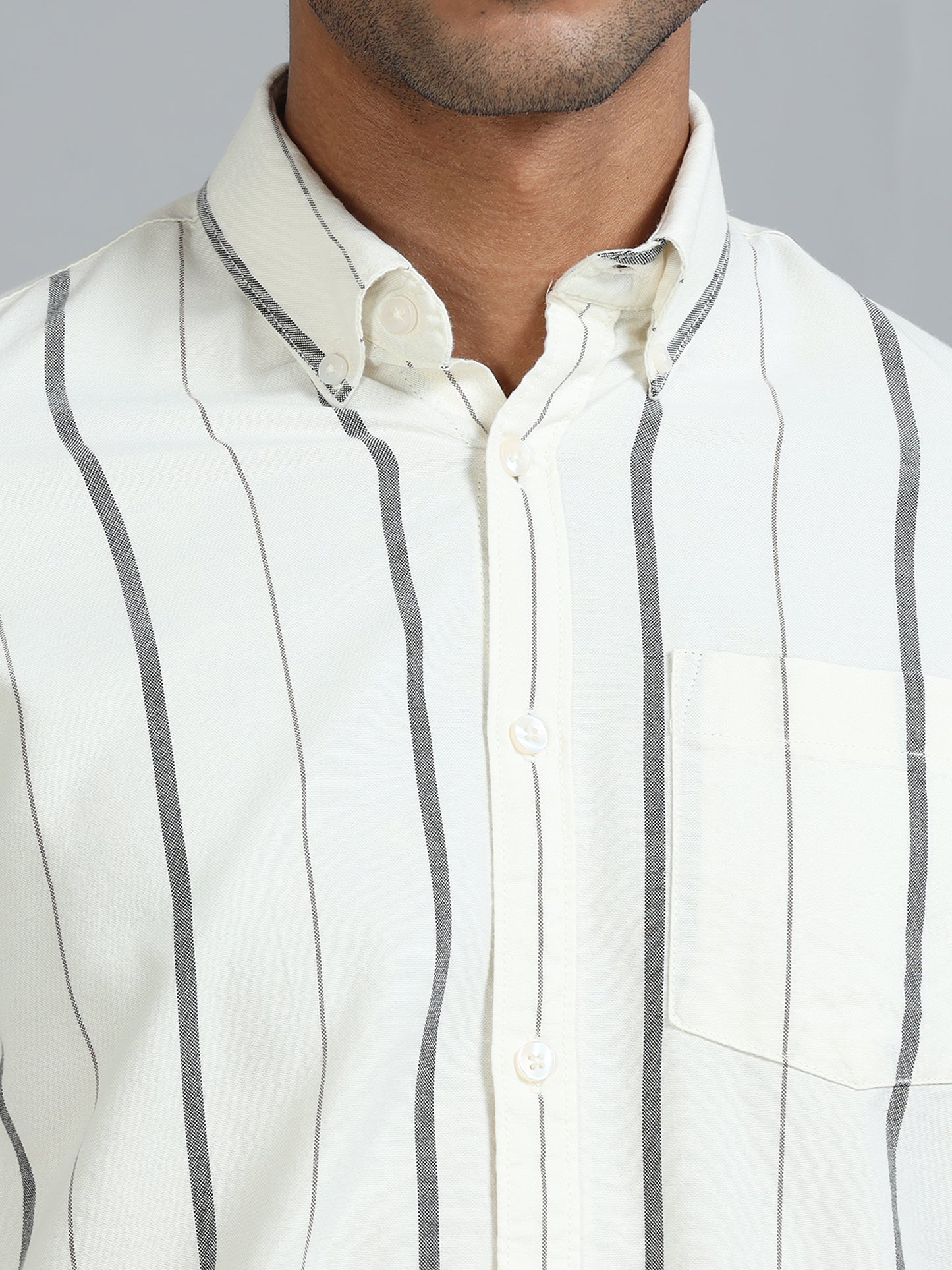 Gandia Milk White Plus Size Stripes Shirt