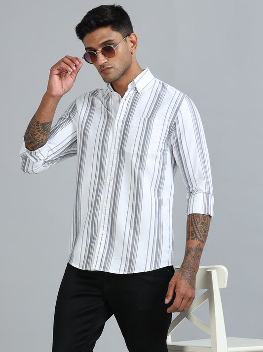 Gandia White & Grey Plus Size Stripes Shirt