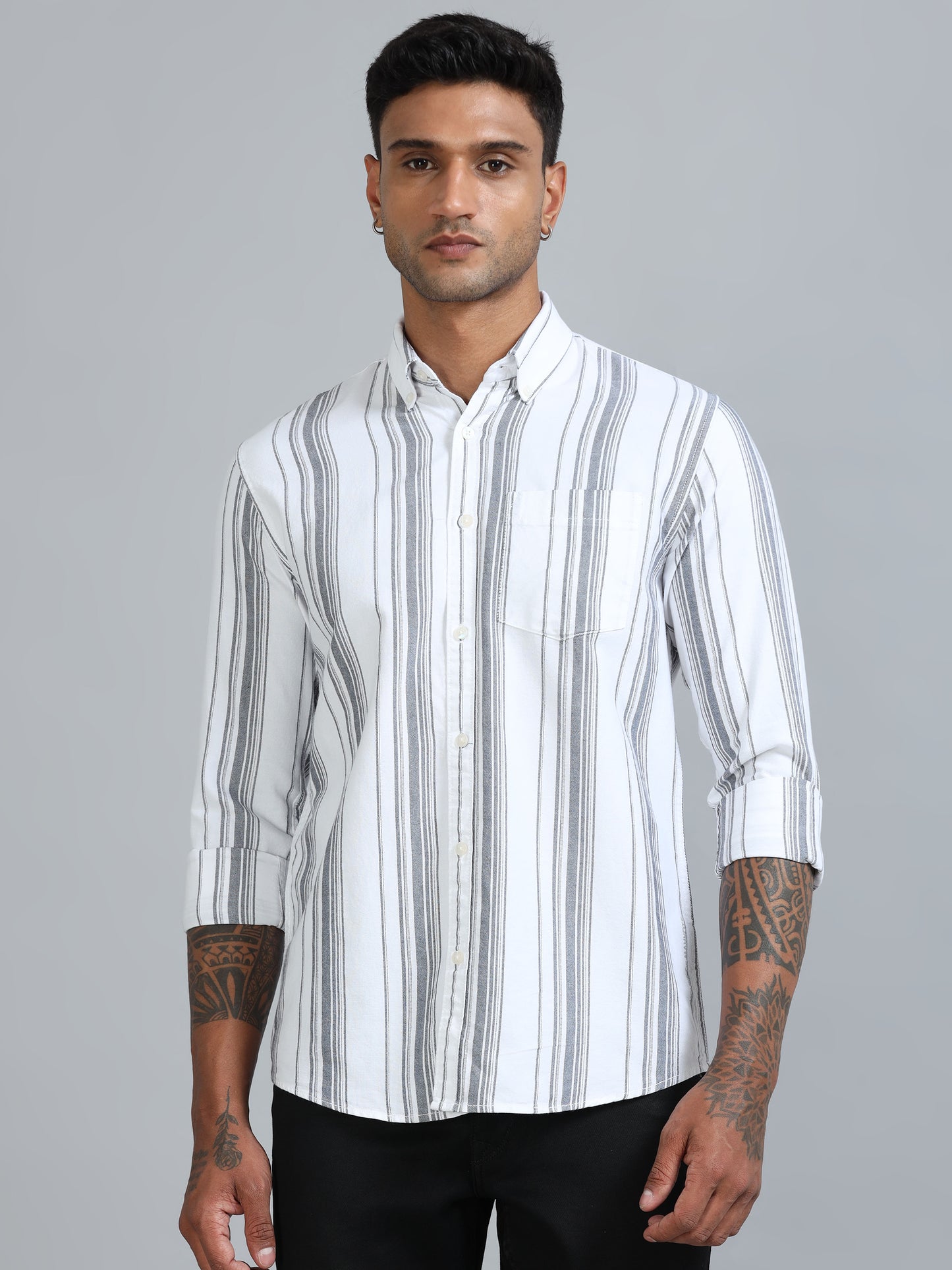 Gandia White & Grey Plus Size Stripes Shirt