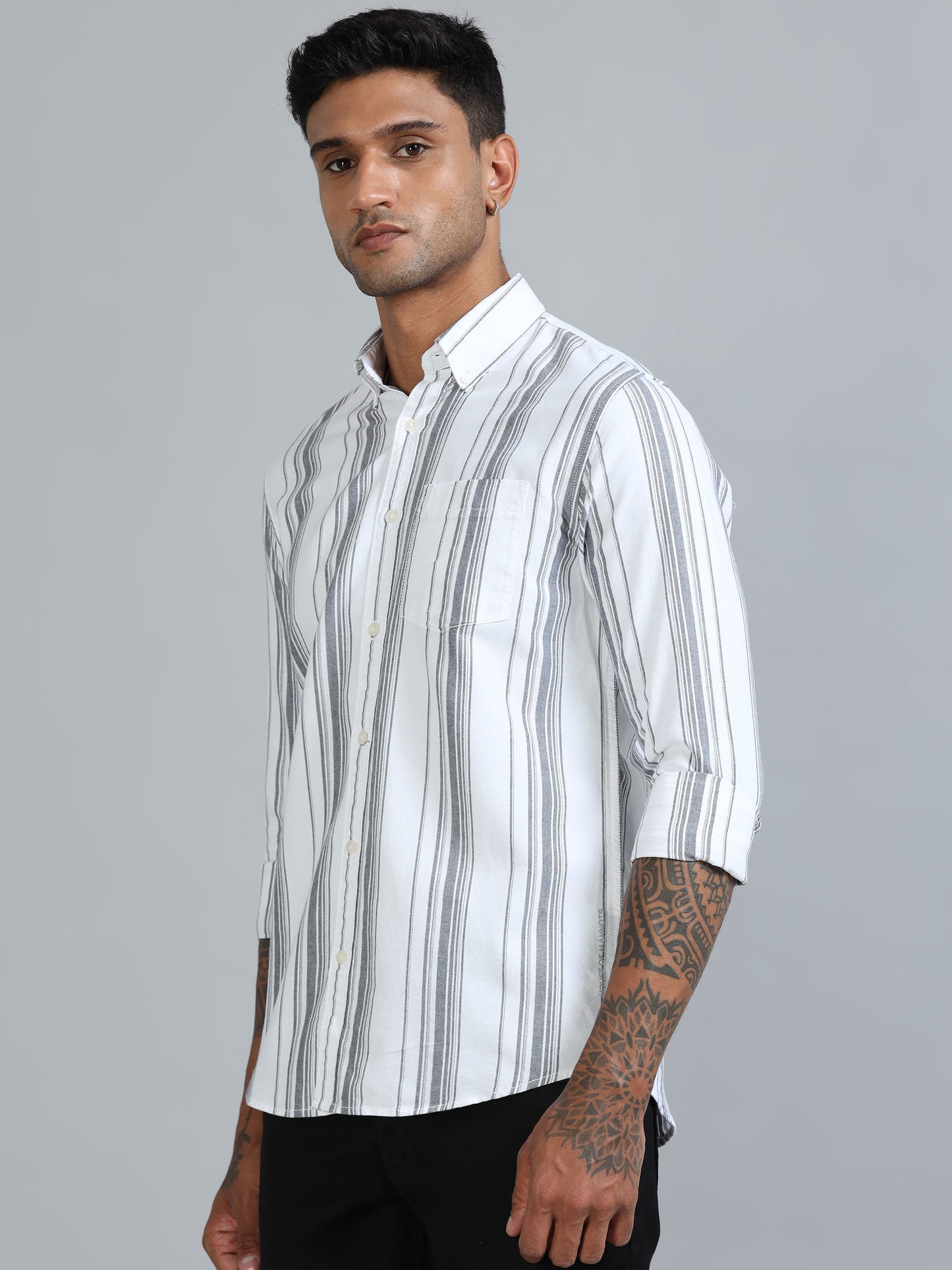 Gandia White & Grey Plus Size Stripes Shirt