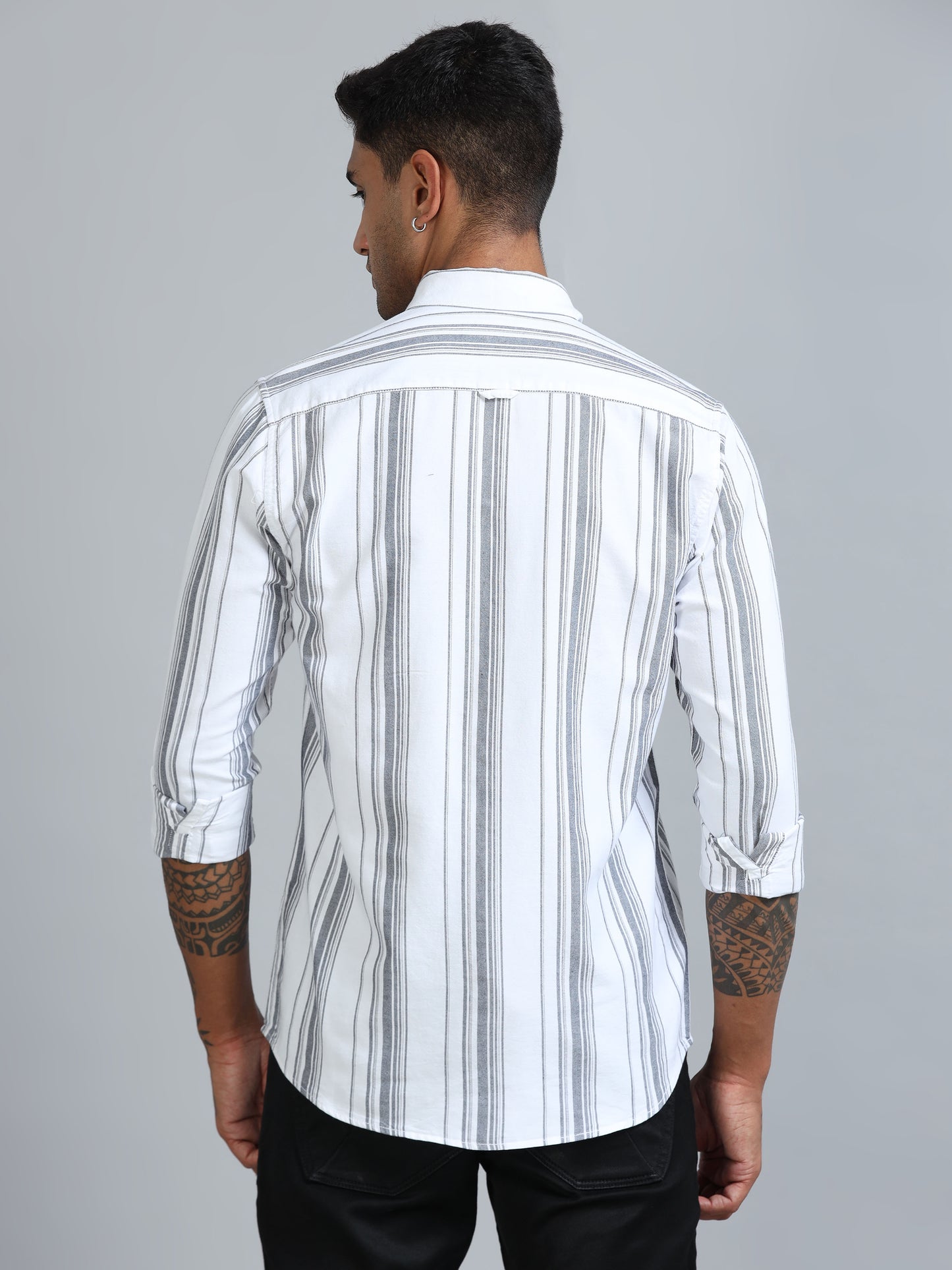 Gandia White & Grey Plus Size Stripes Shirt
