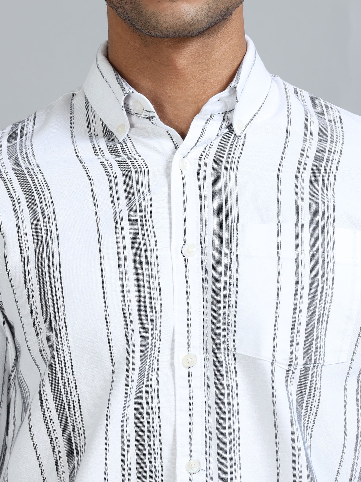 Gandia White & Grey Plus Size Stripes Shirt