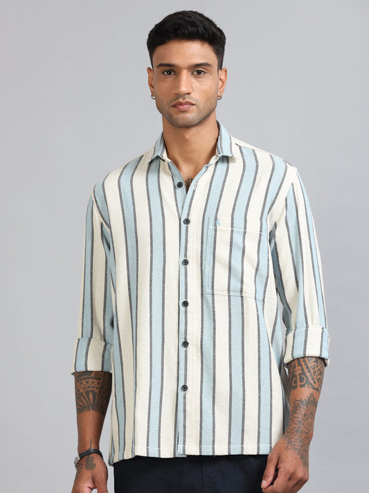 Michigan Sky Blue Winter Dobby Stripe shirt